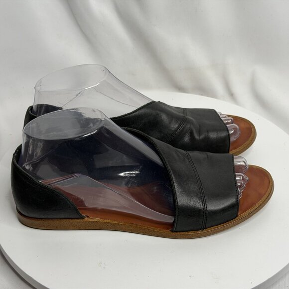 1.State Sandals Women’s Size 6.5 Black Celvin Leather D'Orsay Flat Open Toe - Picture 2 of 8